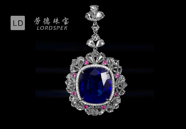 18K白金镶嵌蓝宝石吊坠